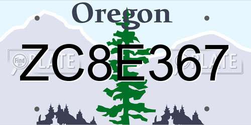 ZC8E367 Oregon License Plate