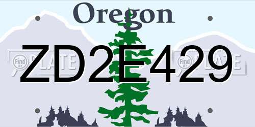 ZD2E429 Oregon License Plate