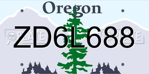 ZD6L688 Oregon License Plate