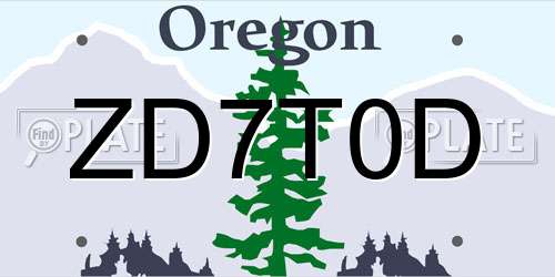 ZD7T0D Oregon License Plate