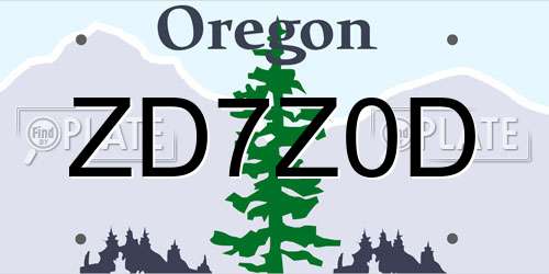 ZD7Z0D Oregon License Plate