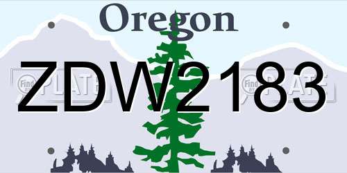 ZDW2183 Oregon License Plate