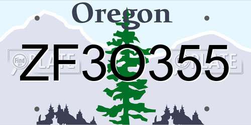 ZF3O355 Oregon License Plate