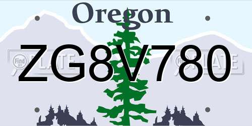 ZG8V780 Oregon License Plate