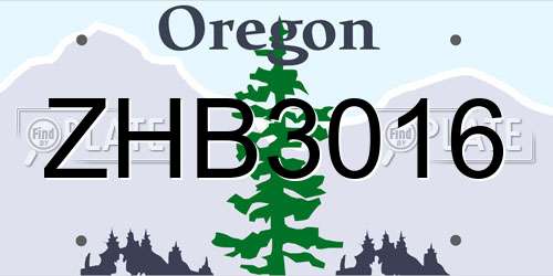 ZHB3016 Oregon License Plate
