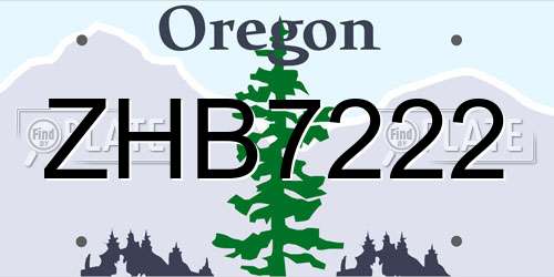 ZHB7222 Oregon License Plate