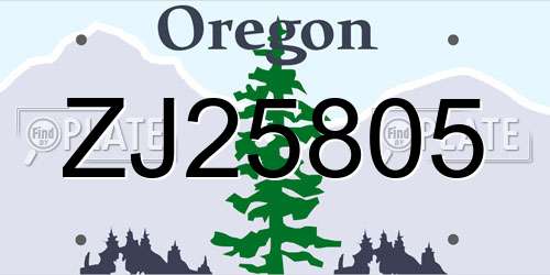 ZJ25805 Oregon License Plate
