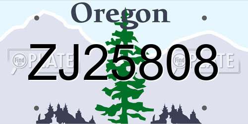 ZJ25808 Oregon License Plate