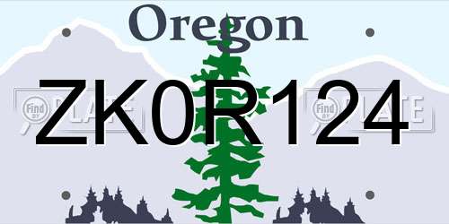 ZK0R124 Oregon License Plate