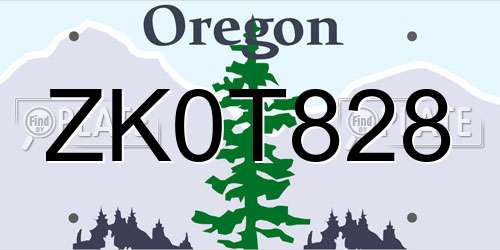 ZK0T828 Oregon License Plate