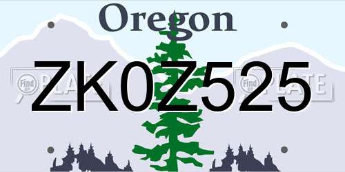 ZK0Z525 Oregon License Plate