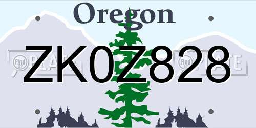 ZK0Z828 Oregon License Plate