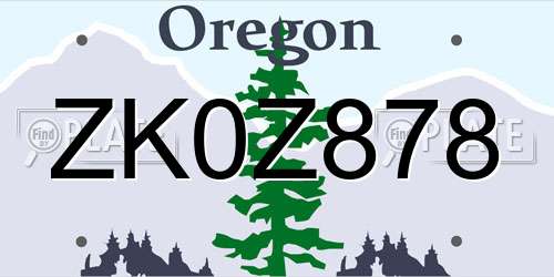 ZK0Z878 Oregon License Plate
