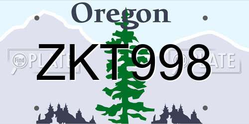 ZKT998 Oregon License Plate