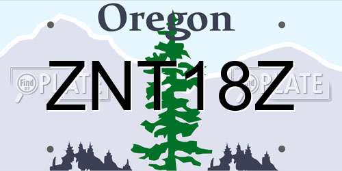 ZNT18Z Oregon License Plate