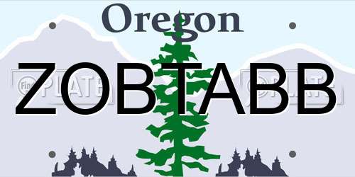 ZOBTABB Oregon License Plate