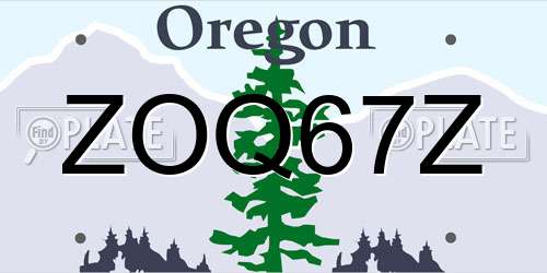 ZOQ67Z Oregon License Plate