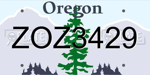 ZOZ3429 Oregon License Plate