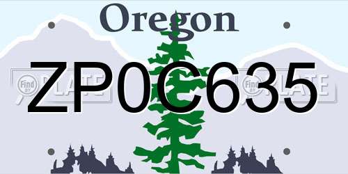 ZP0C635 Oregon License Plate