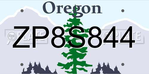 ZP8S844 Oregon License Plate