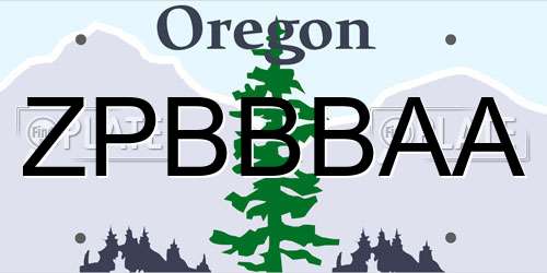 ZPBBBAA Oregon License Plate