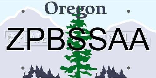ZPBSSAA Oregon License Plate