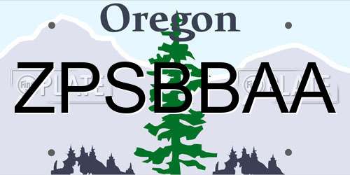 ZPSBBAA Oregon License Plate