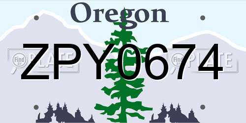 ZPY0674 Oregon License Plate