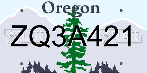 ZQ3A421 Oregon License Plate