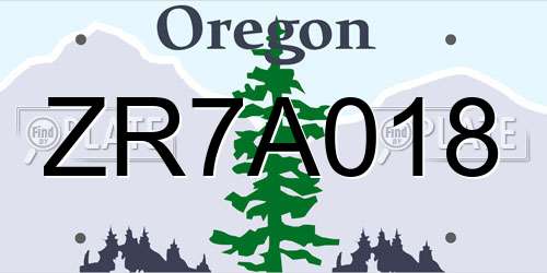 ZR7A018 Oregon License Plate