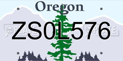 ZS0L576 Oregon License Plate
