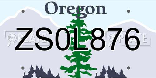 ZS0L876 Oregon License Plate