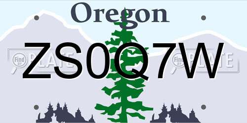 ZS0Q7W Oregon License Plate