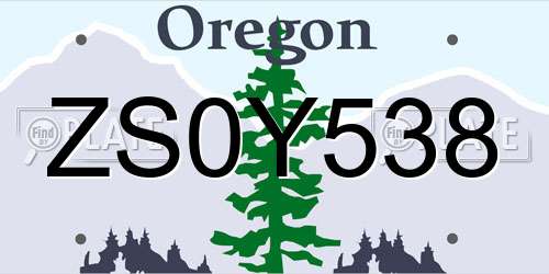 ZS0Y538 Oregon License Plate