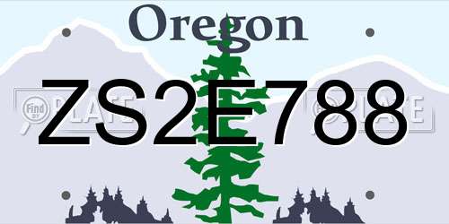 ZS2E788 Oregon License Plate