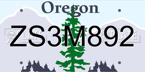 ZS3M892 Oregon License Plate