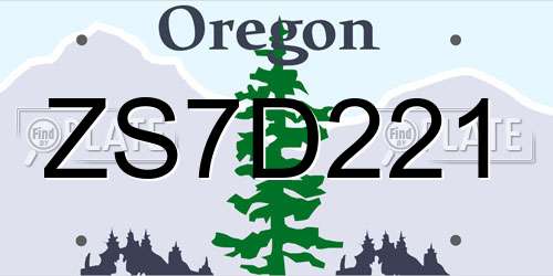 ZS7D221 Oregon License Plate