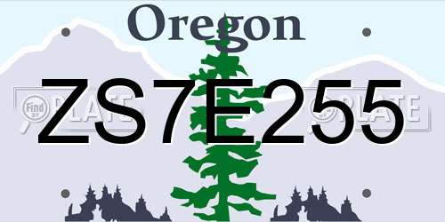 ZS7E255 Oregon License Plate
