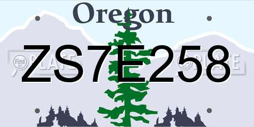 ZS7E258 Oregon License Plate