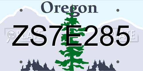ZS7E285 Oregon License Plate