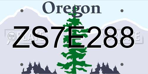 ZS7E288 Oregon License Plate