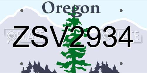 ZSV2934 Oregon License Plate