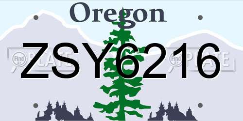 ZSY6216 Oregon License Plate