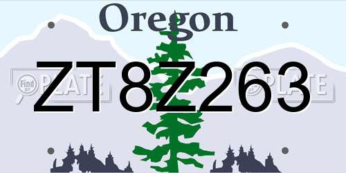 ZT8Z263 Oregon License Plate