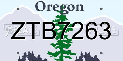 ZTB7263 Oregon License Plate