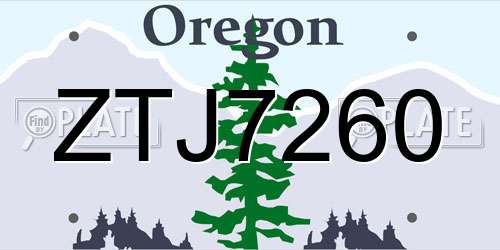 ZTJ7260 Oregon License Plate