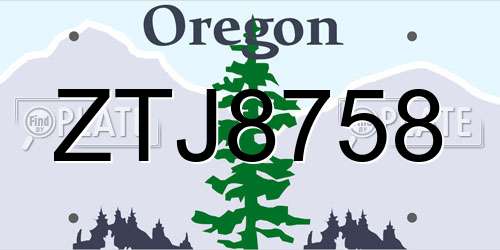ZTJ8758 Oregon License Plate