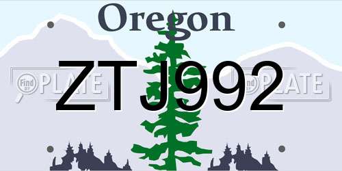ZTJ992 Oregon License Plate