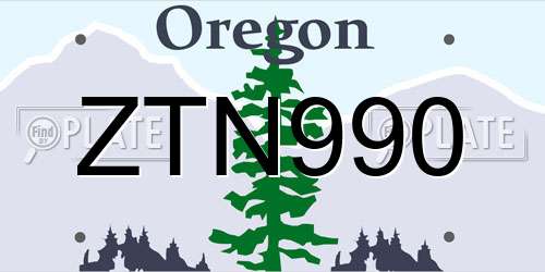 ZTN990 Oregon License Plate