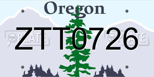 ZTT0726 Oregon License Plate
